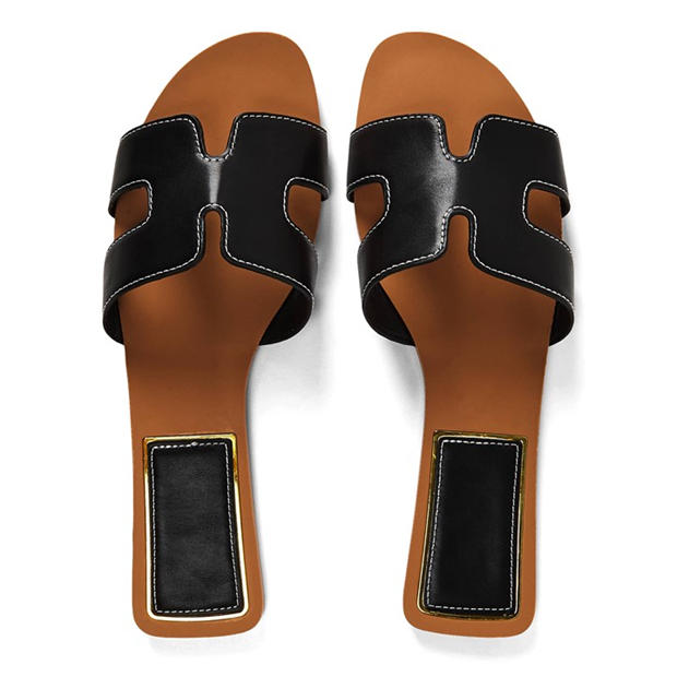 Black PU - Wheres That From - Where’s Cut Out Design Slide On Sandals