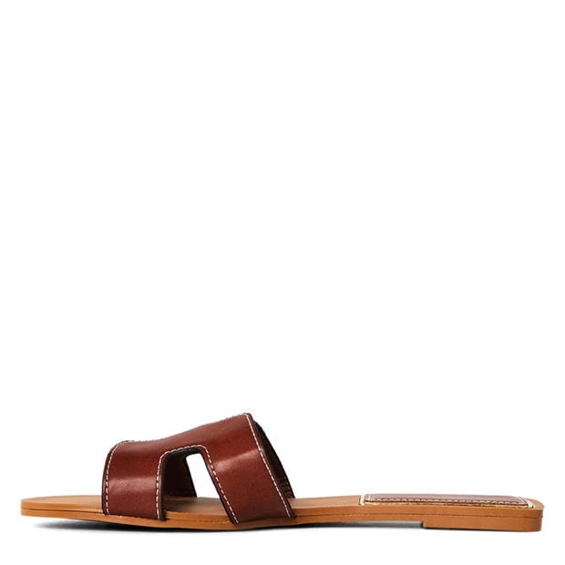 Tan PU - Wheres That From - Where’s Cut Out Design Slide On Sandals
