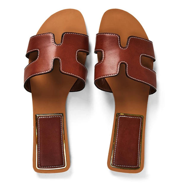 Tan PU - Wheres That From - Where’s Cut Out Design Slide On Sandals