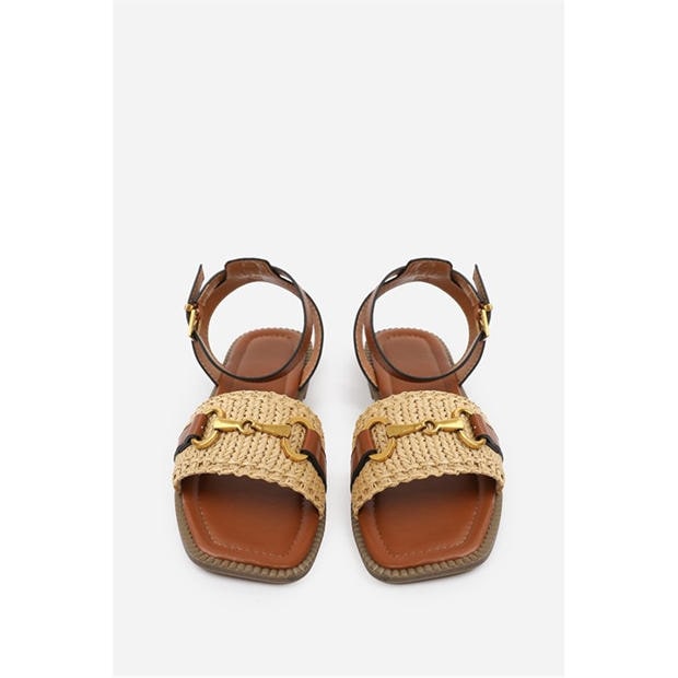 Tan PU - Wheres That From - Where’s Straw Detail Strap Sandals with Buckle Closure