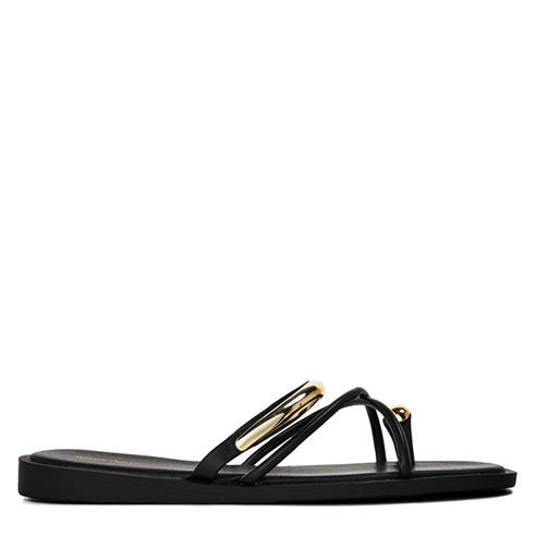 Wheres That From - Where’s Strappy Metal Toe Loop Slide On Sandals
