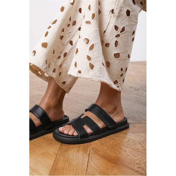 Black PU - Wheres That From - Where’s Cut Out Velcro Strap Footbed Sandals