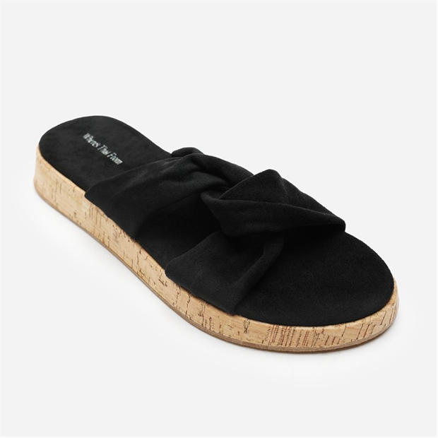 Black Suede - Wheres That From - Where’s Knotted Open Toe Low Wedge Sandal