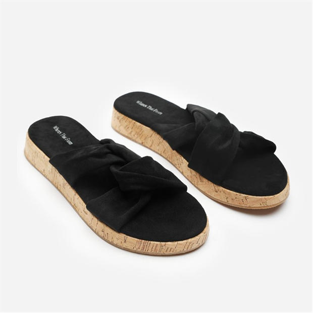 Black Suede - Wheres That From - Where’s Knotted Open Toe Low Wedge Sandal