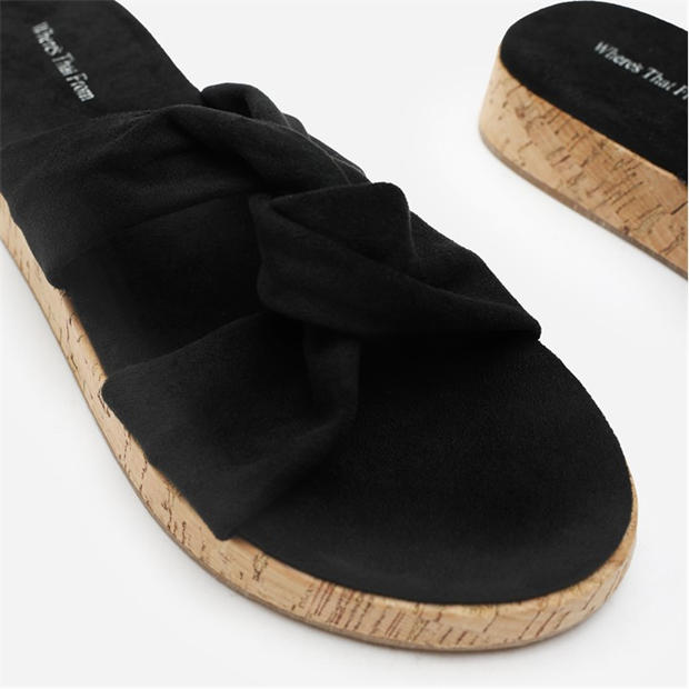 Black Suede - Wheres That From - Where’s Knotted Open Toe Low Wedge Sandal