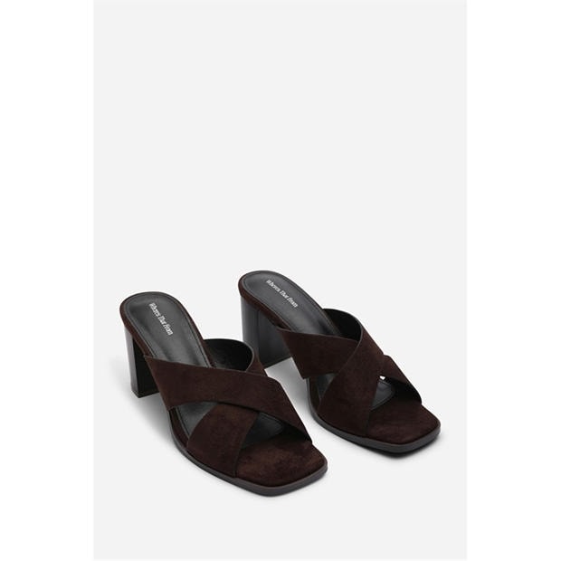 Dk Brown Suede - Wheres That From - Where’s Crossover Strap Block Heel Sandal