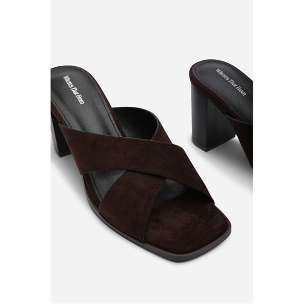 Dk Brown Suede - Wheres That From - Where’s Crossover Strap Block Heel Sandal