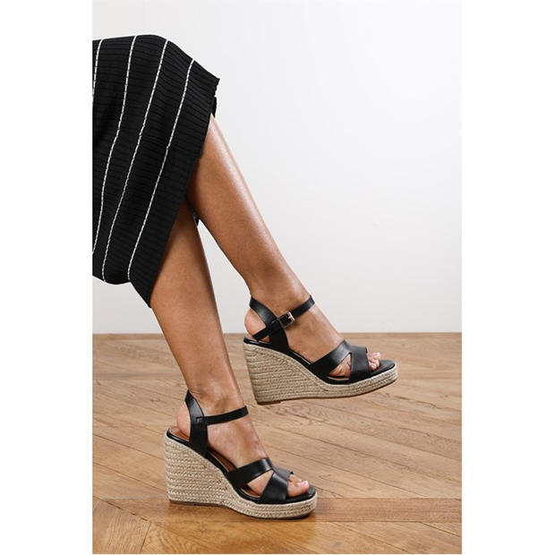 Black Grain PU - Wheres That From - Where’s Cut Out Strap Detail Wedge Shoes