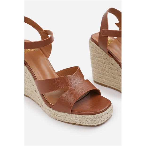 Tan Grain PU - Wheres That From - Where’s Cut Out Strap Detail Wedge Shoes