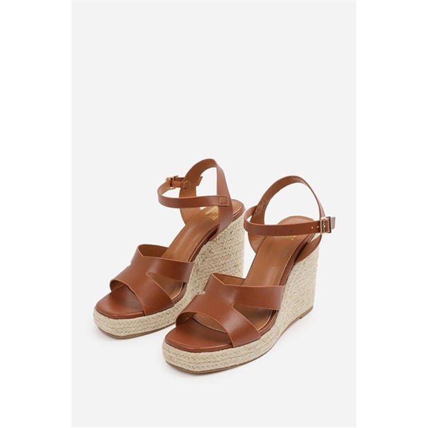 Tan Grain PU - Wheres That From - Where’s Cut Out Strap Detail Wedge Shoes