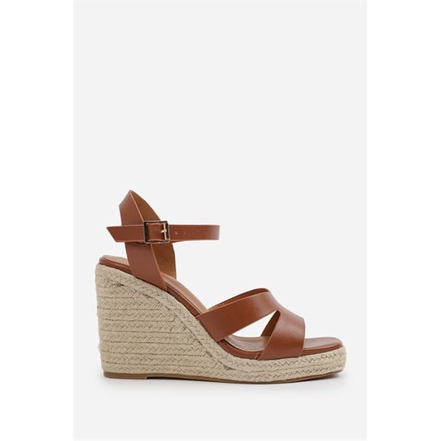 Tan Grain PU - Wheres That From - Where’s Cut Out Strap Detail Wedge Shoes