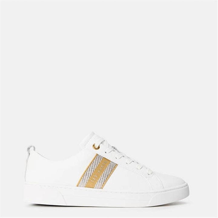 Ted Baker Women's White Lace-Up Leather Webbing Trainers in Size 6, Sports Direct