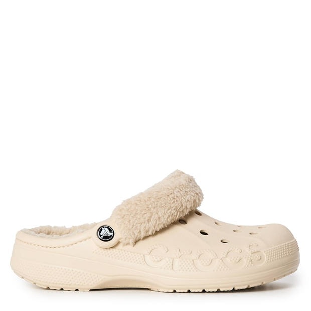 Winter White - Crocs - Women's Baya Lined Fuzz Strap Mule Slippers