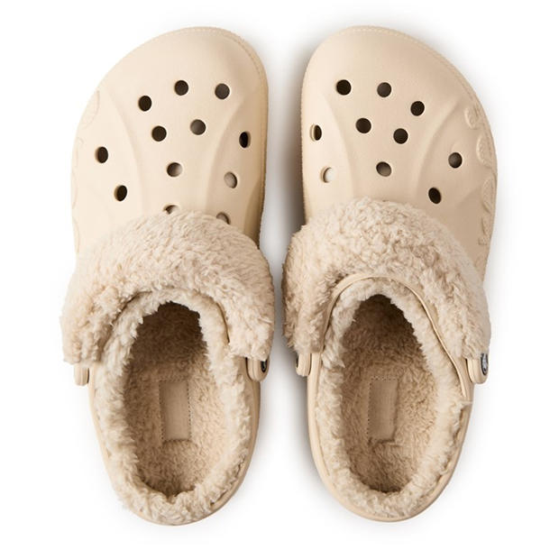 Winter White - Crocs - Women's Baya Lined Fuzz Strap Mule Slippers