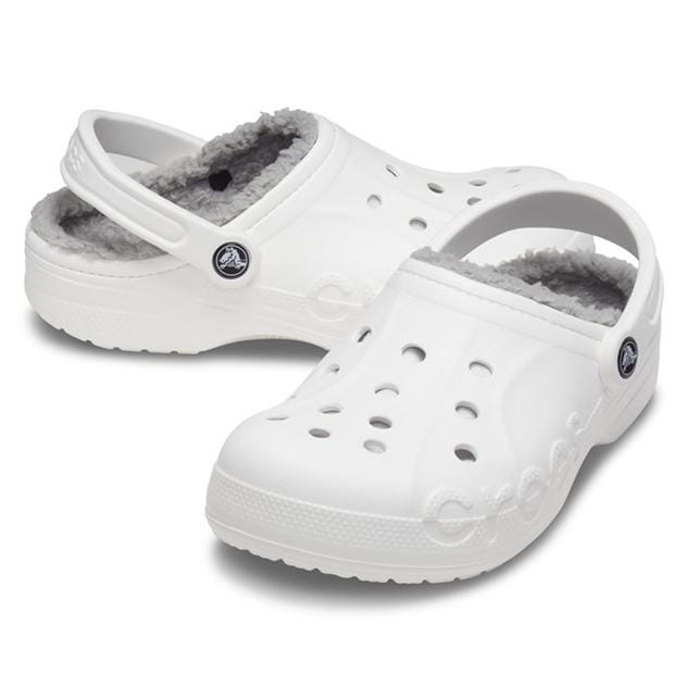 White/Grey - Crocs - Women's Baya Lined Mule Slippers