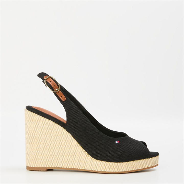 Tommy Hilfiger Women's Black Iconic Elena Sling Back Wedges in Size 7, Sports Direct
