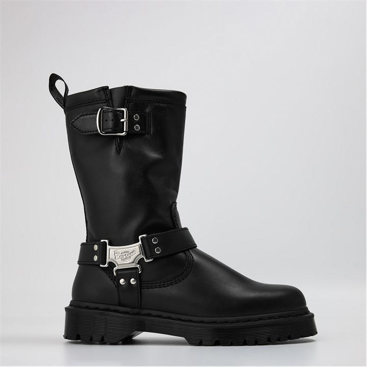 Dr Martens Women's Black Anistone Tall Leather Biker Boots in Size 6, Sports Direct