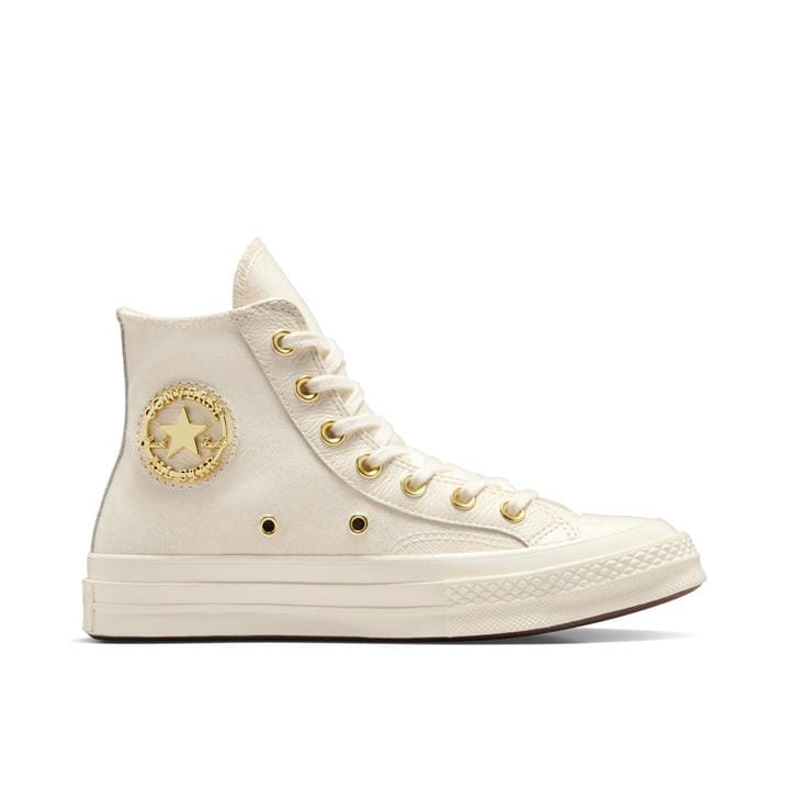 Converse  White Chuck 70 Gold Canvas High-Top Trainers in Size 3.5, Sports Direct