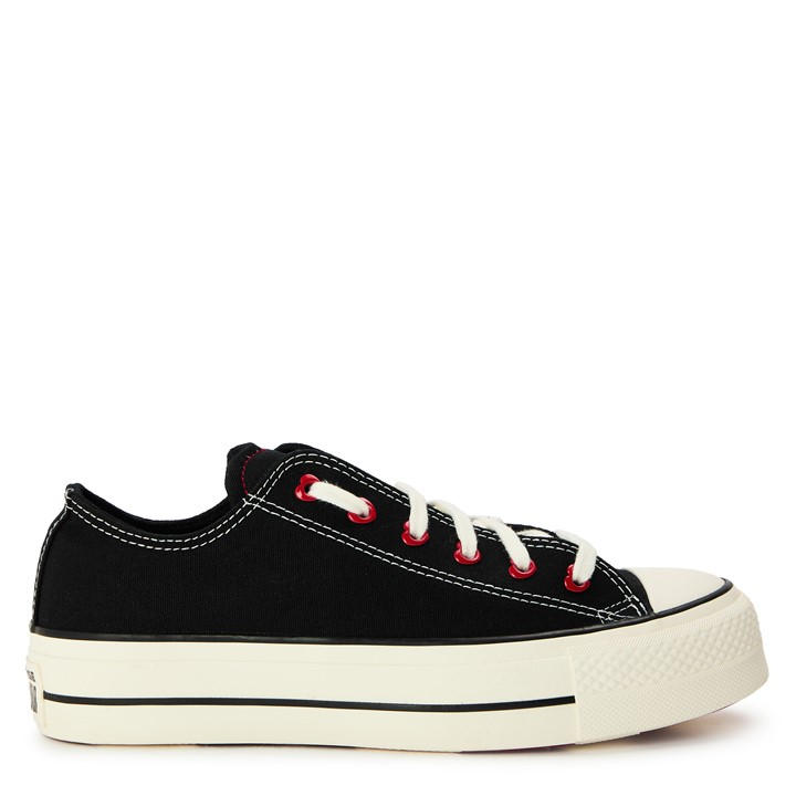 Converse Women's Black Chuck Taylor All Star Platform Canvas Low Top Shoes in Size 6, Sports Direct