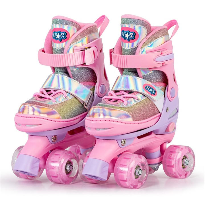 Star Girls Pink Sparkle Glide Roller Skates With Led Wheels  in Size C12, Sports Direct