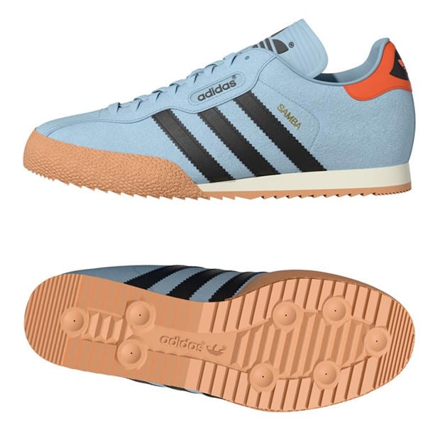 Sky/Orange - adidas - Originals Samba Suede Trainers Mens
