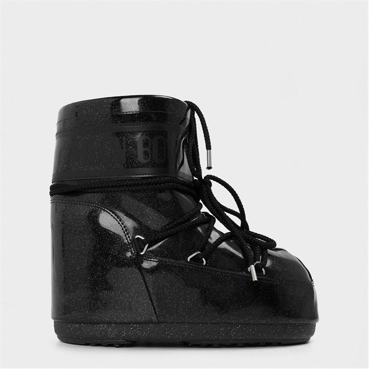 Moon Boot Women's Black Low Glitter Padded Lace-Up Snow Boots in Size 3, Sports Direct