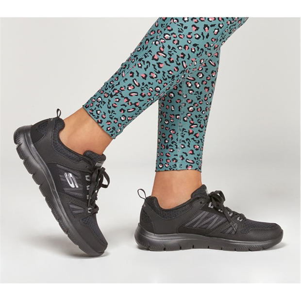 Black/Black - Skechers - Mono Mesh Qtr Lace-Up W Mf Low-Top Trainers Womens