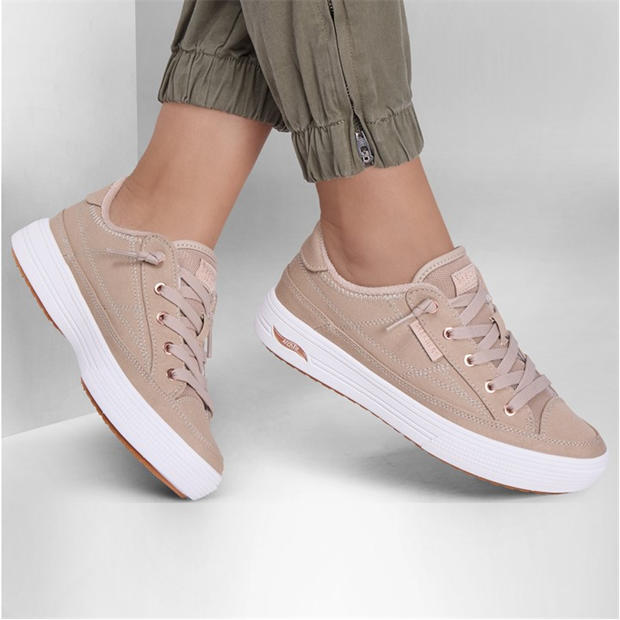 Taupe - Skechers - Arch Fit Arcade-Meet Ya There Canvas Trainers Womens