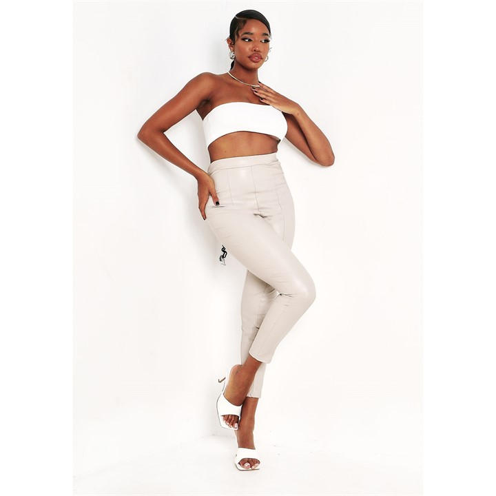 Missy Empire Women's Beige Vegan Leather Pu Seamed Trousers in Size 4, Sports Direct
