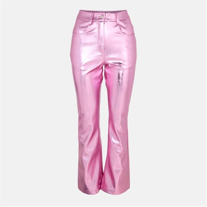 Amylynn Women's Pink Metallic Flare Leather Trousers in Size 10, Sports Direct