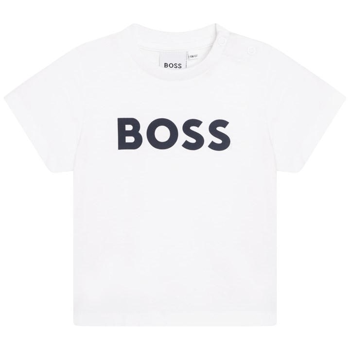 Boss Boys White Kids' Large Logo Cotton Short Sleeve T-Shirt in Size 9 - 12 Months, Sports Direct