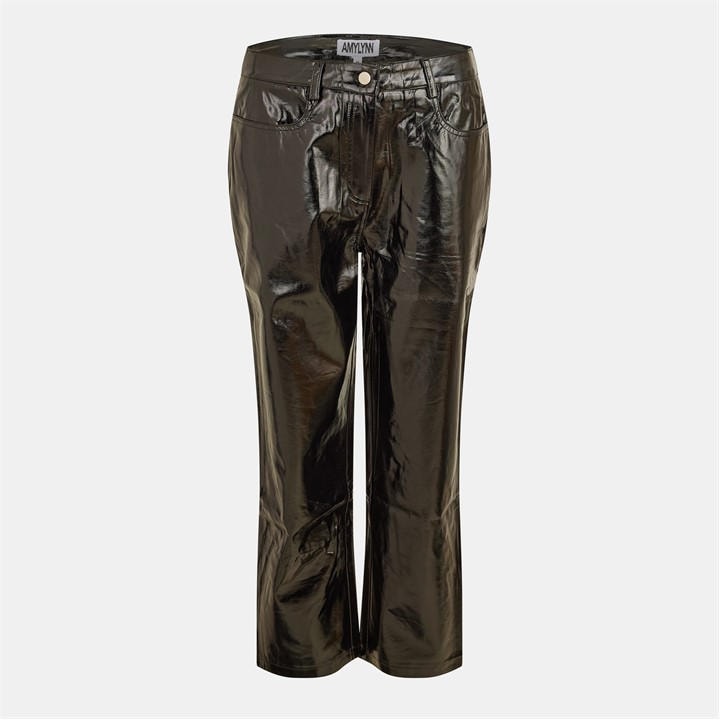 Amylynn Women's Black Vinyl High-Shine Leather Trousers in Size 8, Sports Direct