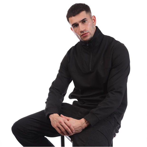 Black - Lyle and Scott - Panelled Hybrid Quarter Zip