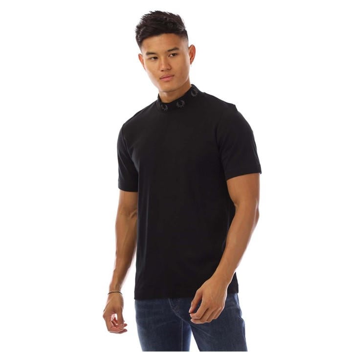 Fred Perry Men's Black Laurel Wreath High Neck T-Shirt in Size M, Sports Direct