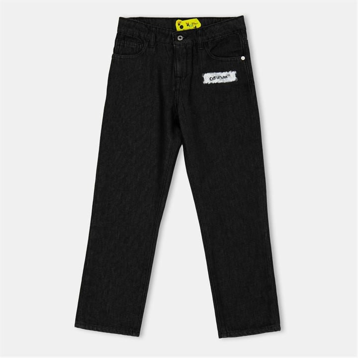 Off White  Kids Black ' Denim Relaxed Fit Wide Leg Jeans in Size 14 - 16 Years, Sports Direct