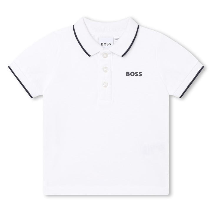 Boss Boys White Kids' Small Logo Cotton Short Sleeve Polo Shirt in Size 9 - 12 Months, Sports Direct