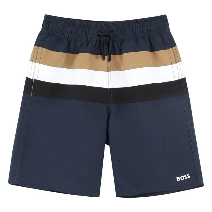 Boss Boys Blue Kids' Stripe Quick-Dry Swim Shorts in Size 13 - 14 Years, Sports Direct
