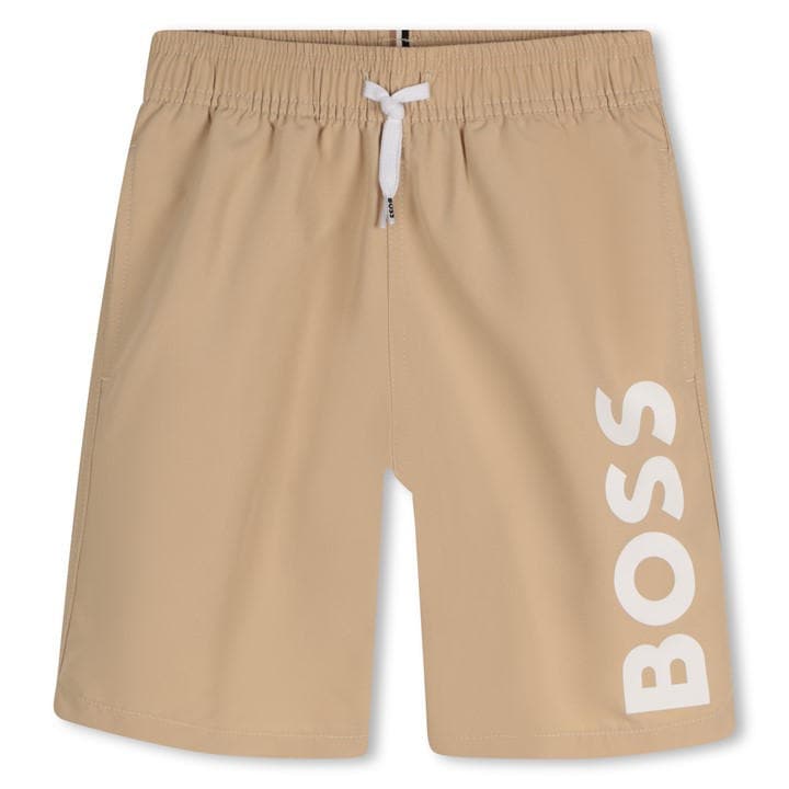 Boss Boys Beige Kids' Hugo Logo Lightweight Swim Shorts in Size 11 - 12 Years, Sports Direct