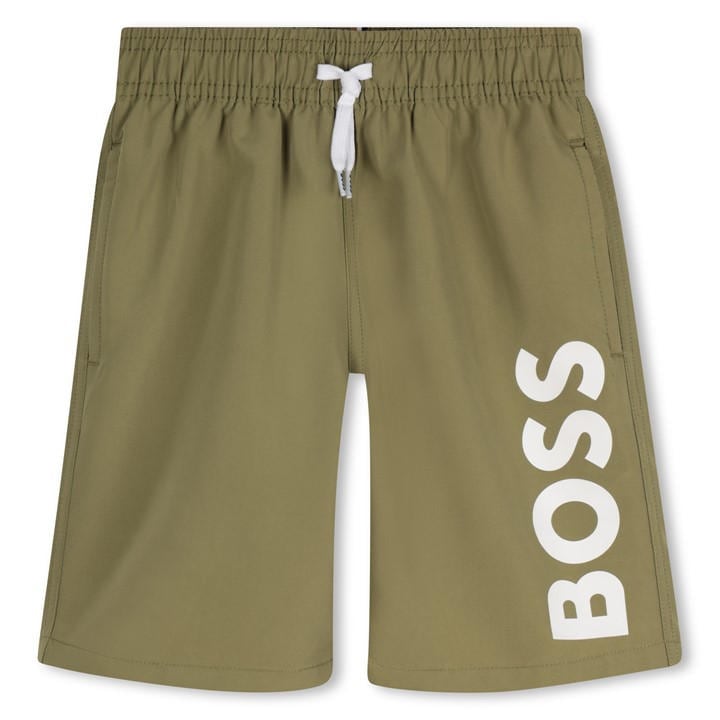 Boss Boys Green Kids' Hugo Logo Lightweight Swim Shorts in Size 5 - 6 Years, Sports Direct