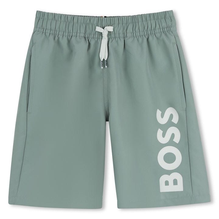 Boss Boys Green Kids' Hugo Logo Lightweight Swim Shorts in Size 14 - 16 Years, Sports Direct