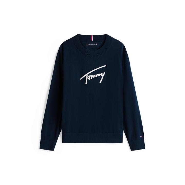 Tommy Hilfiger Boys Blue Kids' Graphic Soft Knit Crew Neck Jumper in Size 14 - 16 Years, Sports Direct
