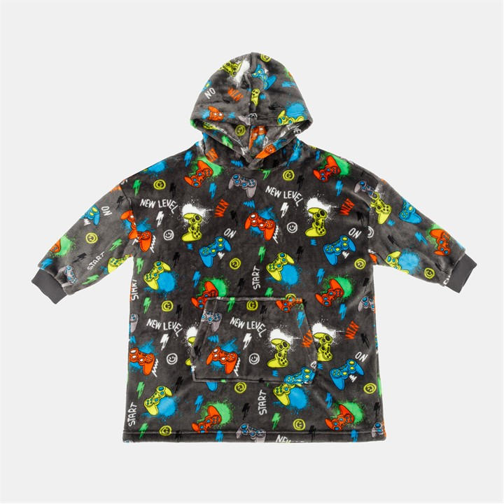 Star Boys Black Snuggle Hoodie Game Pattern  in Size 13 - 14 Years, Sports Direct