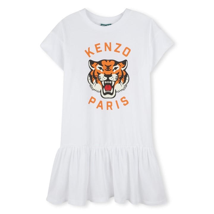 Kenzo Girls White Kids' Tiger Embroidered T-Shirt Dress in Size 11 - 12 Years, Sports Direct