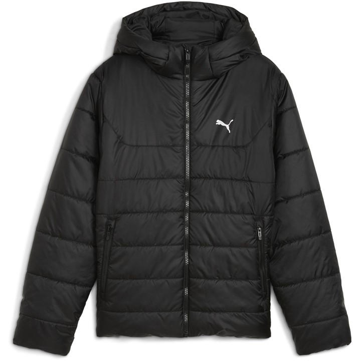 Puma Boys Black Kids' Essentials Hooded Water-Repellent Full Zip Padded Puffer Jacket in Size 13 - 14 Years, Sports Direct