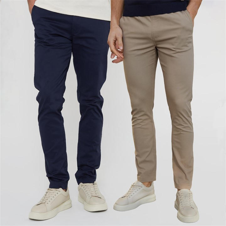 Threadbare 2-Pack Cotton Slim Fit Chino Trousers With Stretch Blue 32R - Image 4
