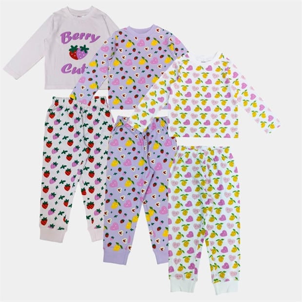 Плодове - Star - Kids'  3 Pack Cotton Long Sleeve Pyjama Set
