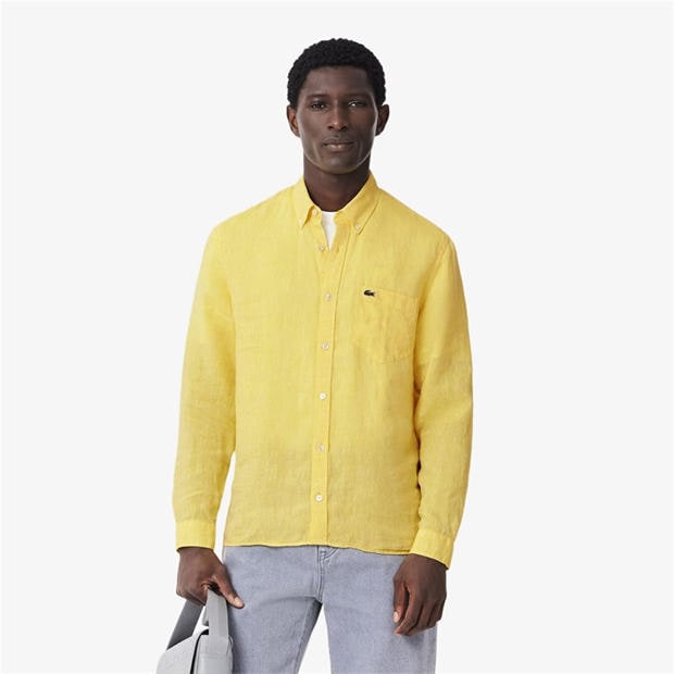 Yellow - Lacoste - Regular-Fit Linen Shirt