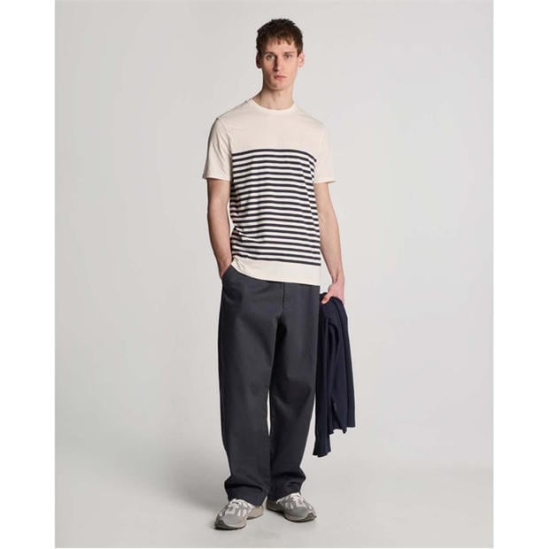 White - Lyle and Scott - Linen Blend Breton Stripe T-Shirt