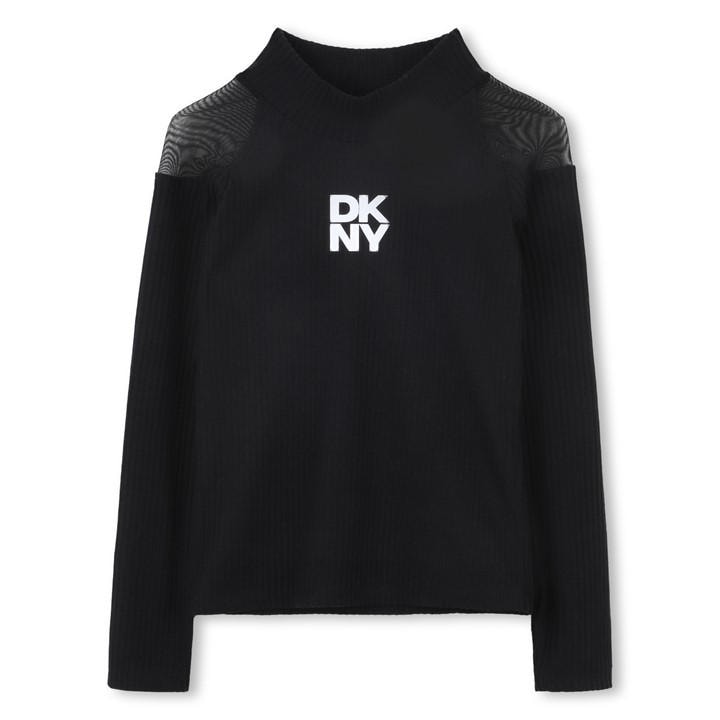 Dkny Girls Black Kids' Mesh Crew Neck Jumper in Size 11 - 12 Years, Sports Direct