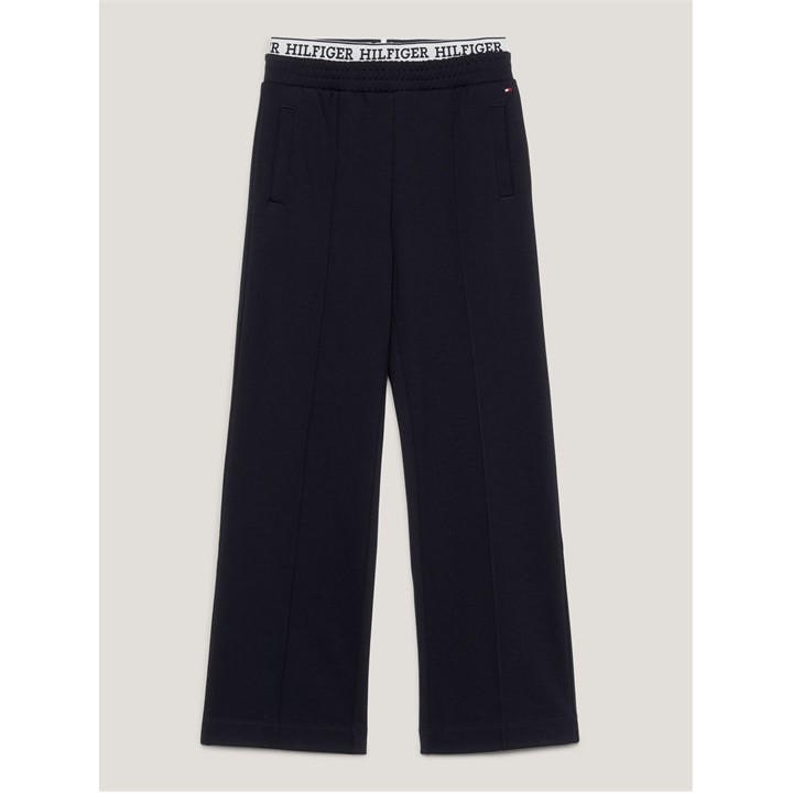 Tommy Hilfiger Girls Blue Monotype Tape Wide Leg Sweatpants  in Size 14 - 16 Years, Sports Direct